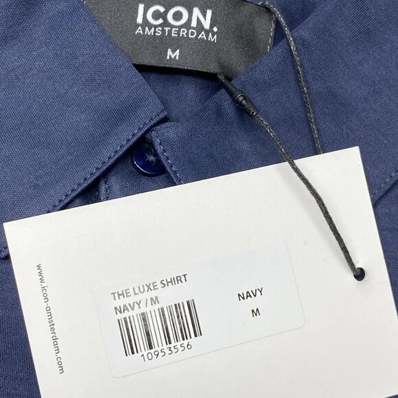 Icon Amsterdam Men’s The Luxe Button-Up Shirt Size M Navy Blue — Slim Fit - Picture 3 of 8